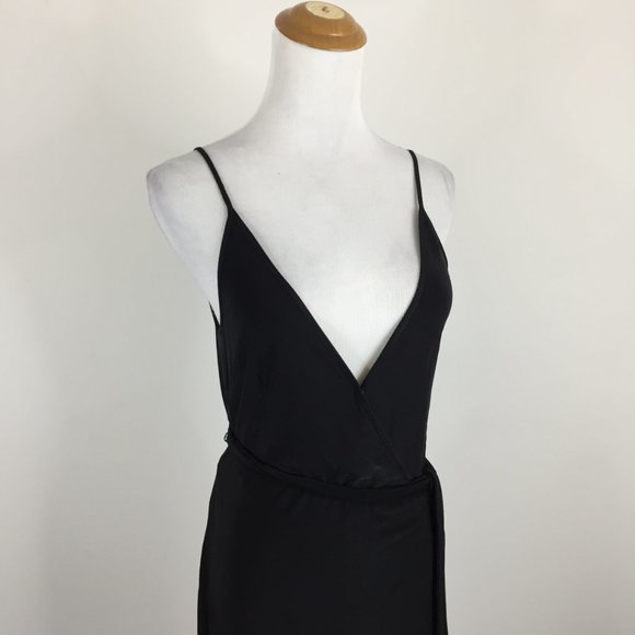 NWT L'AGENCE Black TATE Sleeveless Slinky Stretch Sleeveless Belted Wrap Dress - Picture 7 of 11